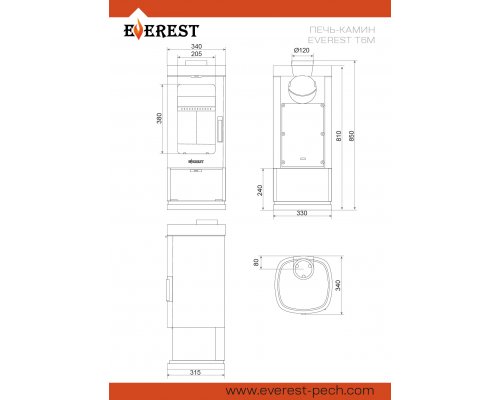 Печь-камин EVEREST T6M