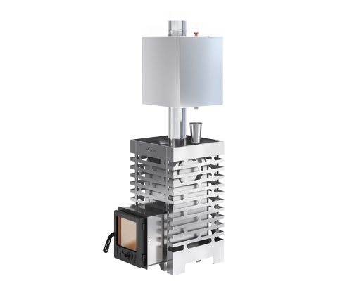 Печь для бани ASTON 16 INOX стекло с баком на трубе 50л Ø115 (AISI 439)