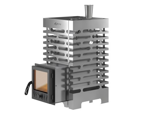 Печь для бани ASTON 16 INOX стекло с баком на трубе 50л Ø115 (AISI 439)